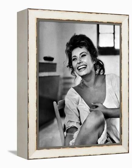 Actress Sophia Loren Laughing While Exchanging Jokes During Lunch Break on a Movie Set-Alfred Eisenstaedt-Framed Premier Image Canvas