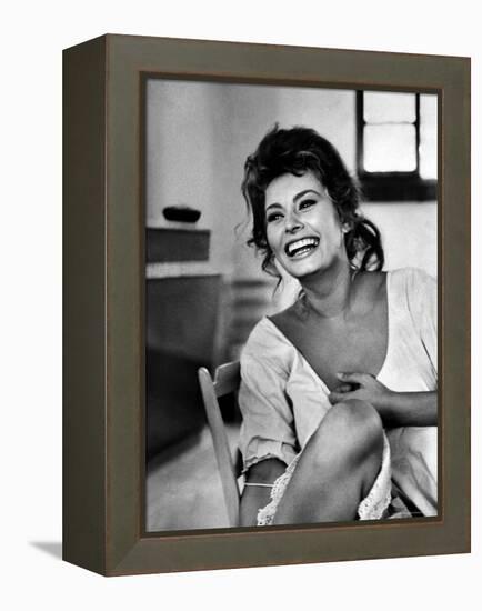 Actress Sophia Loren Laughing While Exchanging Jokes During Lunch Break on a Movie Set-Alfred Eisenstaedt-Framed Premier Image Canvas