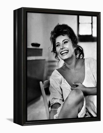 Actress Sophia Loren Laughing While Exchanging Jokes During Lunch Break on a Movie Set-Alfred Eisenstaedt-Framed Premier Image Canvas