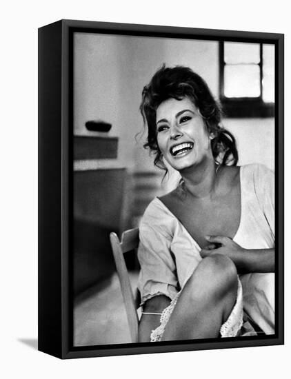Actress Sophia Loren Laughing While Exchanging Jokes During Lunch Break on a Movie Set-Alfred Eisenstaedt-Framed Premier Image Canvas