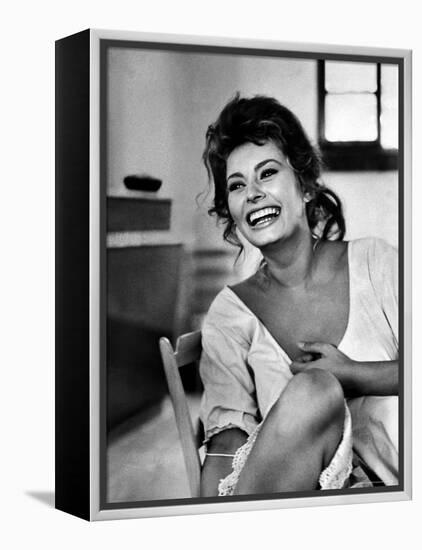 Actress Sophia Loren Laughing While Exchanging Jokes During Lunch Break on a Movie Set-Alfred Eisenstaedt-Framed Premier Image Canvas