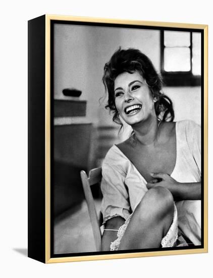 Actress Sophia Loren Laughing While Exchanging Jokes During Lunch Break on a Movie Set-Alfred Eisenstaedt-Framed Premier Image Canvas