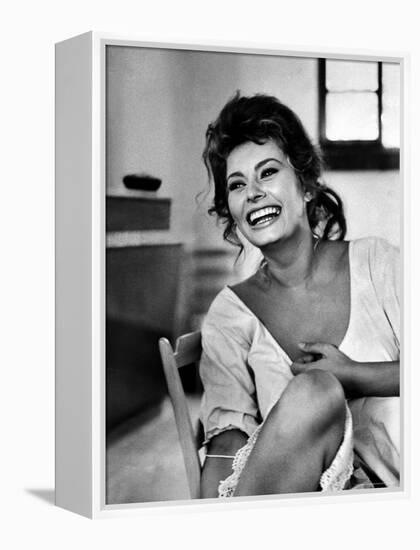 Actress Sophia Loren Laughing While Exchanging Jokes During Lunch Break on a Movie Set-Alfred Eisenstaedt-Framed Premier Image Canvas