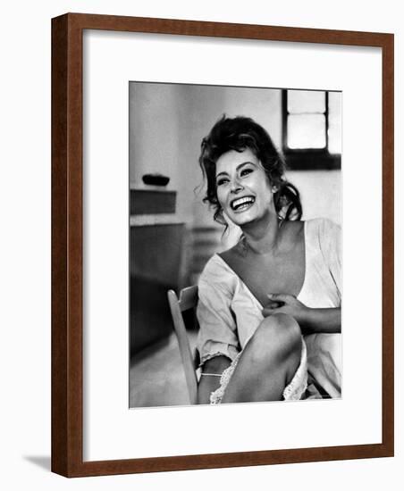 Actress Sophia Loren Laughing While Exchanging Jokes During Lunch Break on a Movie Set-Alfred Eisenstaedt-Framed Premium Photographic Print