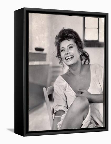 Actress Sophia Loren Laughing While Exchanging Jokes During Lunch Break on Madame Movie Set-Alfred Eisenstaedt-Framed Premier Image Canvas