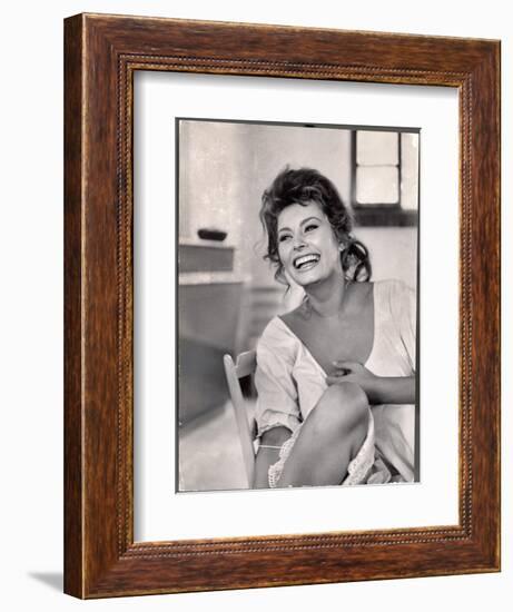 Actress Sophia Loren Laughing While Exchanging Jokes During Lunch Break on Madame Movie Set-Alfred Eisenstaedt-Framed Photographic Print