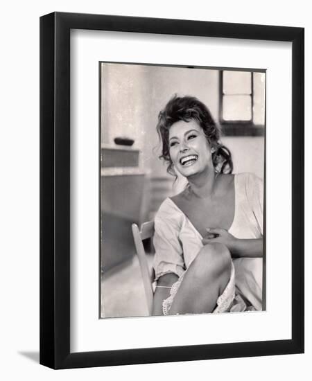 Actress Sophia Loren Laughing While Exchanging Jokes During Lunch Break on Madame Movie Set-Alfred Eisenstaedt-Framed Photographic Print