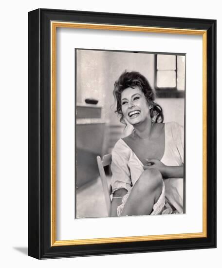 Actress Sophia Loren Laughing While Exchanging Jokes During Lunch Break on Madame Movie Set-Alfred Eisenstaedt-Framed Photographic Print