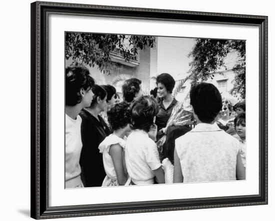 Actress Sophia Loren Speaking with Fans During Location Filming of "Madame Sans Gene"-Alfred Eisenstaedt-Framed Premium Photographic Print