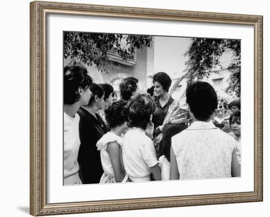 Actress Sophia Loren Speaking with Fans During Location Filming of "Madame Sans Gene"-Alfred Eisenstaedt-Framed Premium Photographic Print