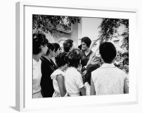 Actress Sophia Loren Speaking with Fans During Location Filming of "Madame Sans Gene"-Alfred Eisenstaedt-Framed Premium Photographic Print