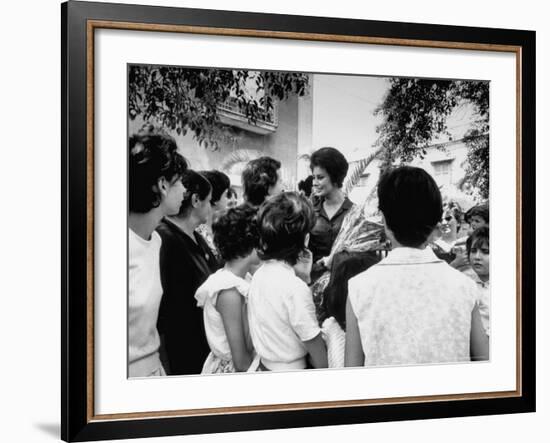 Actress Sophia Loren Speaking with Fans During Location Filming of "Madame Sans Gene"-Alfred Eisenstaedt-Framed Premium Photographic Print