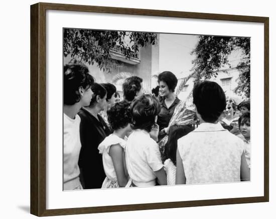 Actress Sophia Loren Speaking with Fans During Location Filming of "Madame Sans Gene"-Alfred Eisenstaedt-Framed Premium Photographic Print