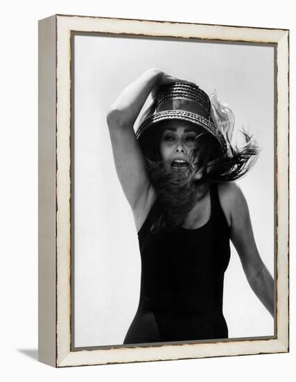 Actress Sophia Loren Yelling as She Hangs Onto Her Hat While Fighting on a Speed Boat-Alfred Eisenstaedt-Framed Premier Image Canvas