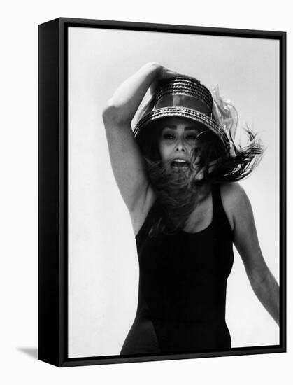 Actress Sophia Loren Yelling as She Hangs Onto Her Hat While Fighting on a Speed Boat-Alfred Eisenstaedt-Framed Premier Image Canvas