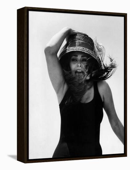 Actress Sophia Loren Yelling as She Hangs Onto Her Hat While Fighting on a Speed Boat-Alfred Eisenstaedt-Framed Premier Image Canvas