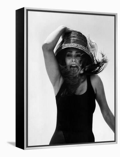 Actress Sophia Loren Yelling as She Hangs Onto Her Hat While Fighting on a Speed Boat-Alfred Eisenstaedt-Framed Premier Image Canvas