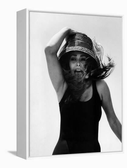 Actress Sophia Loren Yelling as She Hangs Onto Her Hat While Fighting on a Speed Boat-Alfred Eisenstaedt-Framed Premier Image Canvas