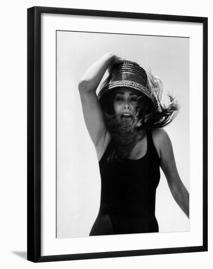 Actress Sophia Loren Yelling as She Hangs Onto Her Hat While Fighting on a Speed Boat-Alfred Eisenstaedt-Framed Premium Photographic Print