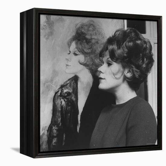 Actress, Tammy Grimes, Posing in Front of Portrait by Rene Bouche-Dmitri Kessel-Framed Premier Image Canvas