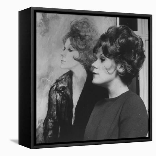 Actress, Tammy Grimes, Posing in Front of Portrait by Rene Bouche-Dmitri Kessel-Framed Premier Image Canvas