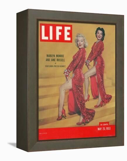 Actresses Marilyn Monroe and Jane Russell in Scene from "Gentlemen Prefer Blondes", May 25, 1953-Ed Clark-Framed Premier Image Canvas