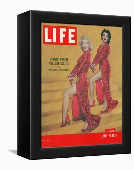 Actresses Marilyn Monroe and Jane Russell in Scene from "Gentlemen Prefer Blondes", May 25, 1953-Ed Clark-Framed Premier Image Canvas