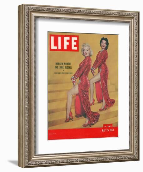 Actresses Marilyn Monroe and Jane Russell in Scene from "Gentlemen Prefer Blondes", May 25, 1953-Ed Clark-Framed Photographic Print