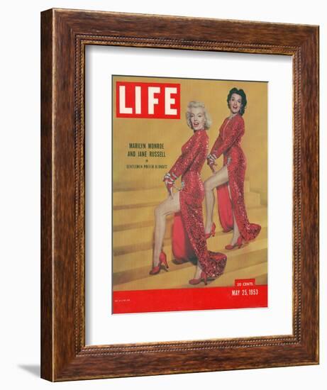 Actresses Marilyn Monroe and Jane Russell in Scene from "Gentlemen Prefer Blondes", May 25, 1953-Ed Clark-Framed Photographic Print