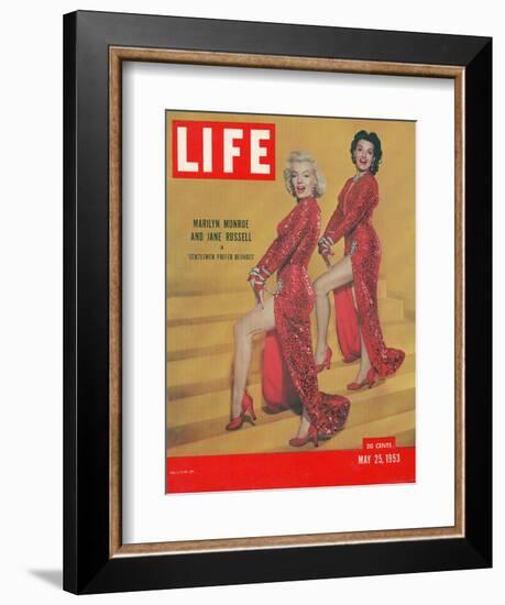 Actresses Marilyn Monroe and Jane Russell in Scene from "Gentlemen Prefer Blondes", May 25, 1953-Ed Clark-Framed Photographic Print