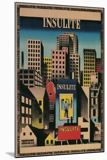 Ad for Insulite Insulation, City Scape-null-Mounted Giclee Print