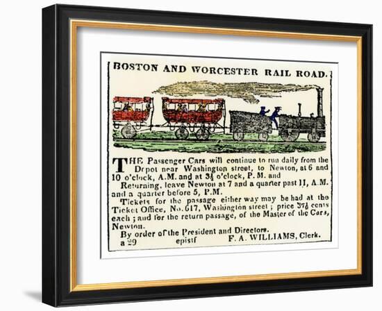 Ad for the Boston and Worcester Railroad, Early 1800s-null-Framed Giclee Print