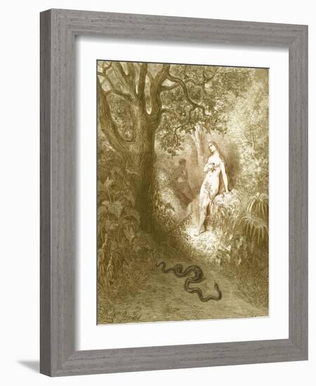 Adam and Eve and Snake by Dore-Science Source-Framed Giclee Print