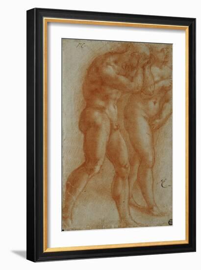 Adam and Eve Chased from Paradise, Copy after Masaccio, Red Chalk-Michelangelo Buonarroti-Framed Giclee Print