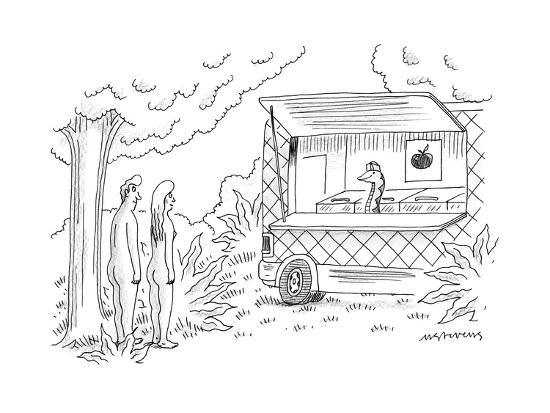 Adam And Eve Encounter An Apple Food Truck With The Serpent As The Chef New Yorker Cartoon Premium Giclee Print Art Com
