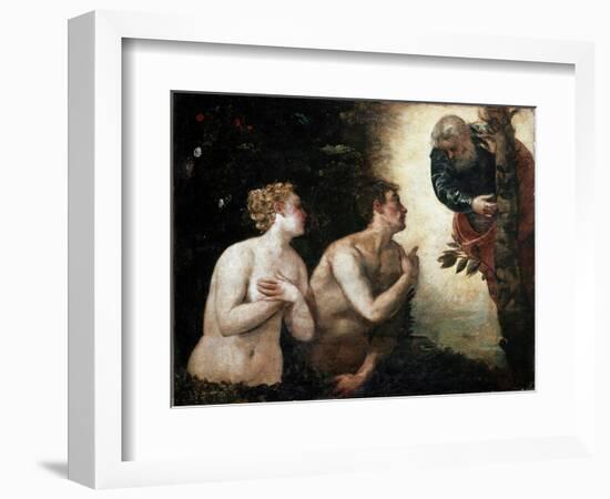 Adam and Eve Face the Eternal Father, 1550-1553 (Painting)-Jacopo Robusti Tintoretto-Framed Giclee Print