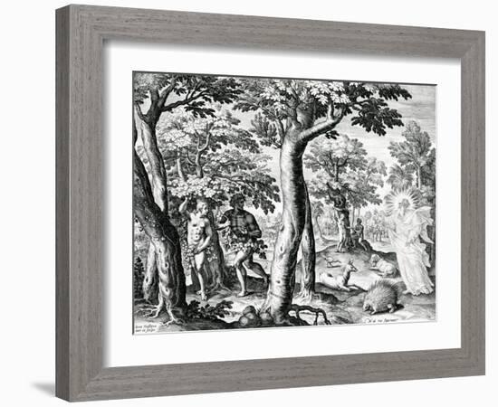 Adam and Eve Hiding from the Lord, Plate 3 of 'The Story of the First Men', Engraved by Jan…-Maarten de Vos-Framed Giclee Print