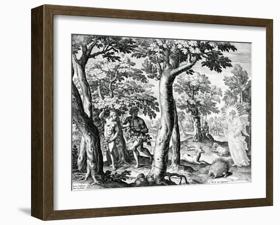 Adam and Eve Hiding from the Lord, Plate 3 of 'The Story of the First Men', Engraved by Jan…-Maarten de Vos-Framed Giclee Print