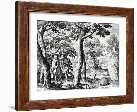 Adam and Eve Hiding from the Lord, Plate 3 of 'The Story of the First Men', Engraved by Jan…-Maarten de Vos-Framed Giclee Print