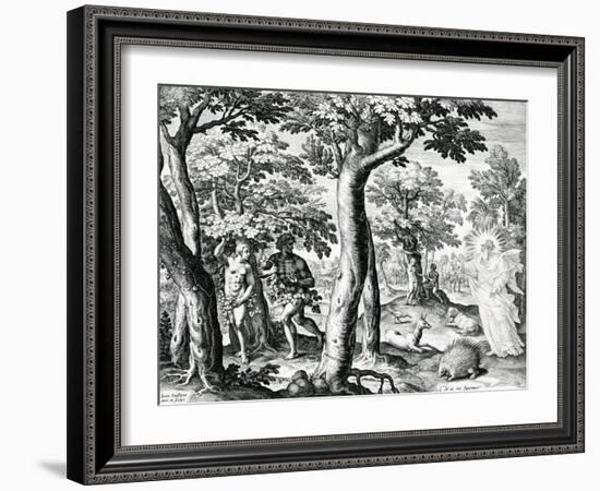 Adam and Eve Hiding from the Lord, Plate 3 of 'The Story of the First Men', Engraved by Jan…-Maarten de Vos-Framed Giclee Print