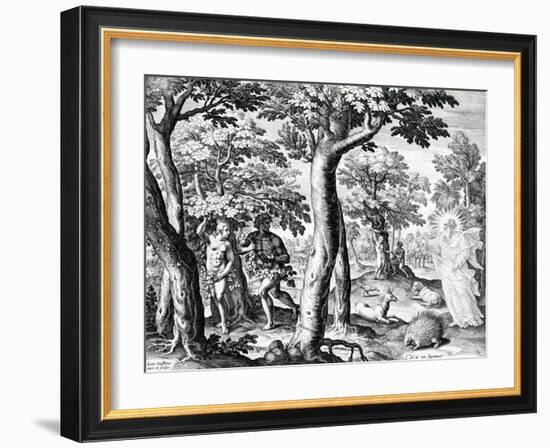 Adam and Eve Hiding from the Lord, Plate 3 of 'The Story of the First Men', Engraved by Jan…-Maarten de Vos-Framed Giclee Print