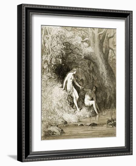 Adam and Eve in Paradise-Gustave Doré-Framed Giclee Print