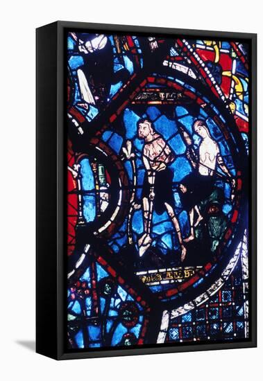 Adam and Eve, Stained Glass, Chartres Cathedral, France, 1205-1215-null-Framed Premier Image Canvas