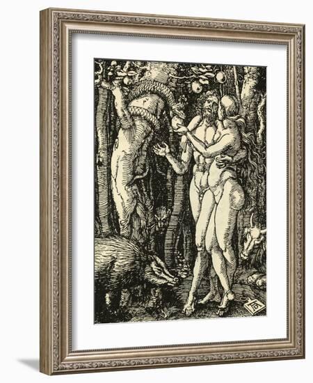 Adam and Eve Take the Apple in the Garden of Eden-Albrecht Dürer-Framed Photographic Print