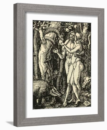 Adam and Eve Take the Apple in the Garden of Eden-Albrecht Dürer-Framed Photographic Print