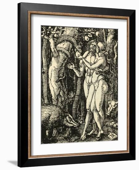 Adam and Eve Take the Apple in the Garden of Eden-Albrecht Dürer-Framed Photographic Print