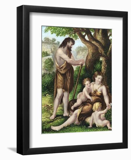 Adam and Eve with their Sons, Cain and Abel, Resting in the Wilderness, C1860-null-Framed Giclee Print