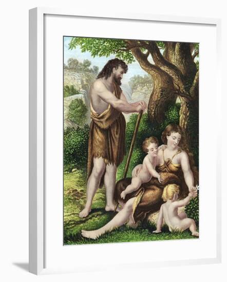 Adam and Eve with their Sons, Cain and Abel, Resting in the Wilderness, C1860-null-Framed Giclee Print