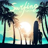 Surfing at Sunrise with a Longboard Surfer-Adam Fahey-Framed Art Print