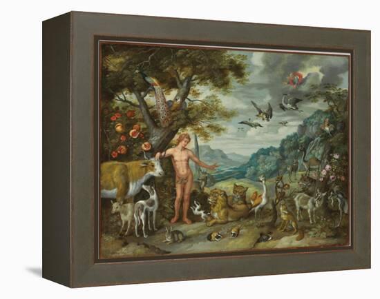 Adam Naming the Animals, from the Story of Adam and Eve-Jan Brueghel the Younger-Framed Premier Image Canvas